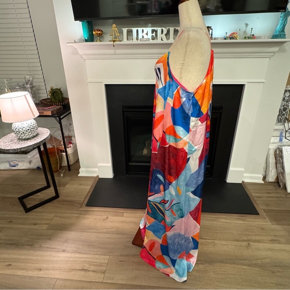 🎨 Nicole Miller New York Abstract Watercolor Maxi Dress – Size L - Picture 3 of 11